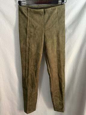 Tahari Womens Olive Green Faux Suede Slim Fit Seamed Pull-On Pants